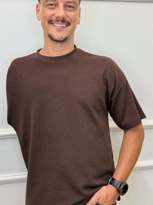 Camiseta Masculina Oversized Texturizada Marrom