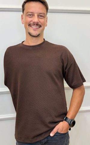 Camiseta Masculina Oversized Texturizada Marrom